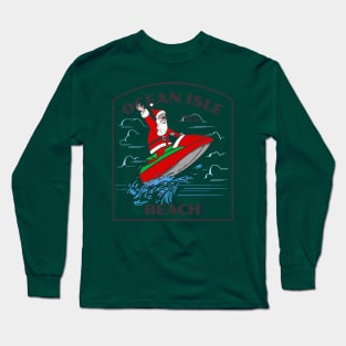 Ocean Isle Beach, NC Christmas Vacationing Waterskiing Santa Long Sleeve T-Shirt